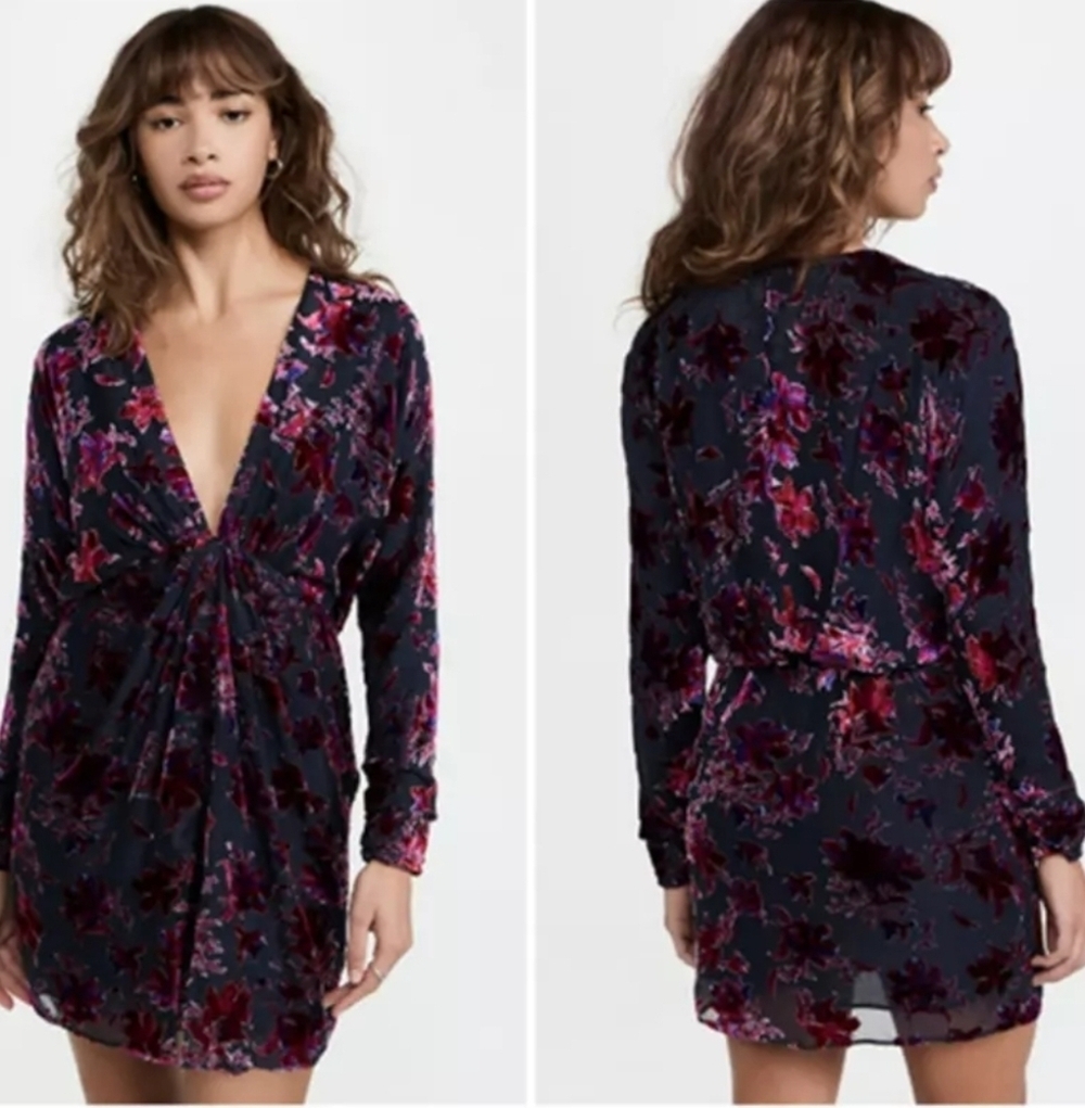 Rag & Bone NWT Eloise Mini Dress Purple Size 00 Burnout Velvet Long Sleeve Silk
